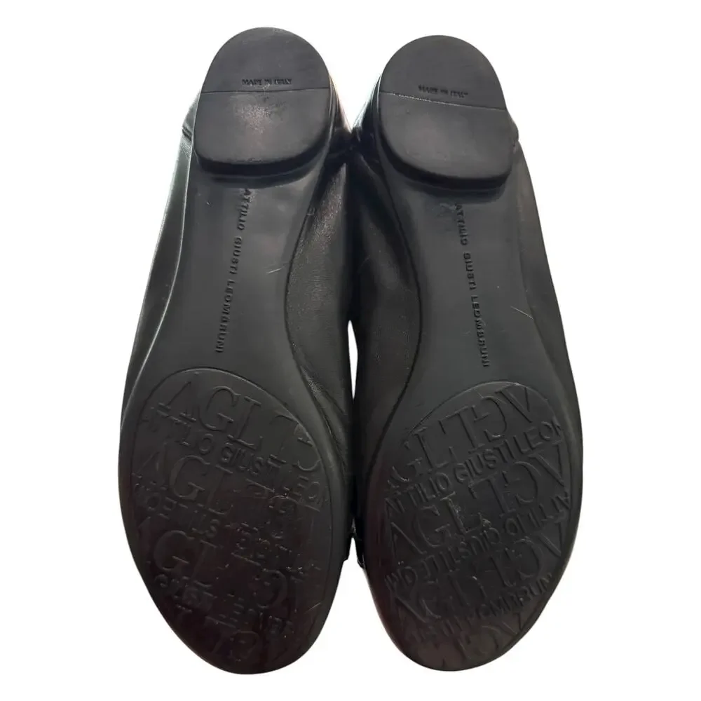 AGL Black Leather Croc Cap Toe Chain Ballet Flats EU 39 US 9